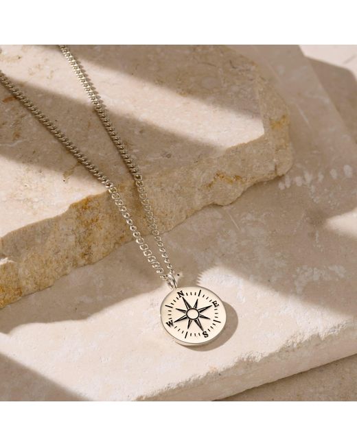 Posh Totty Designs Metallic Sterling Travel Compass Necklace On Curb Chain for men