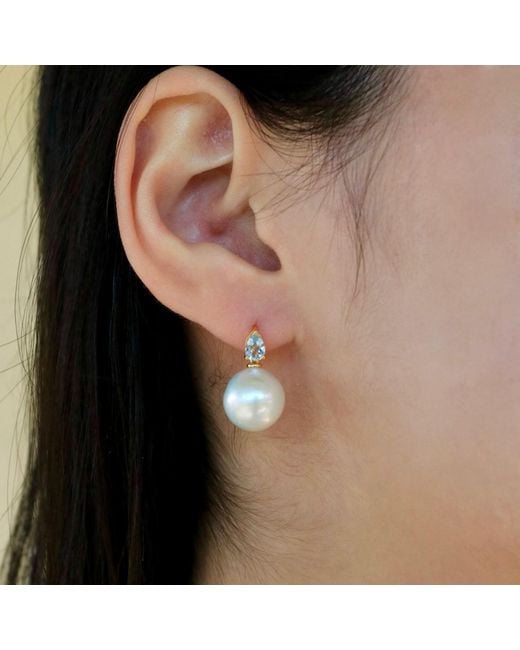 Kai Fine Jewelry Multicolor Solid Natural Aquamarine & Freshwater Round Pearl Venus Tears Convertible Drop Earrings