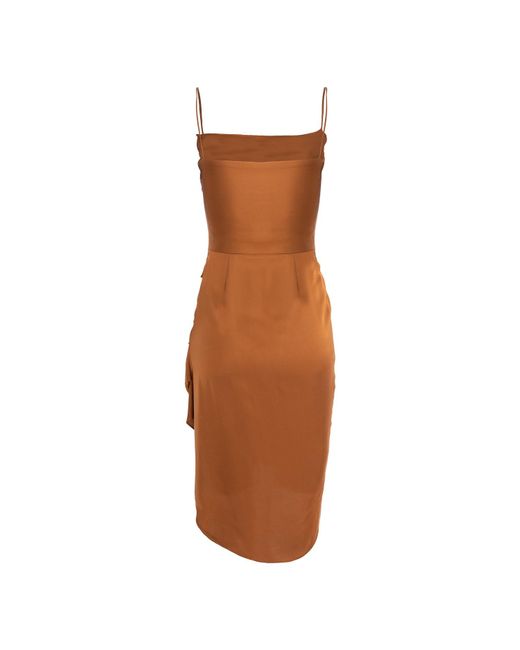 AVENUE No.29 Brown Midi Slip Dress With Side Gathering