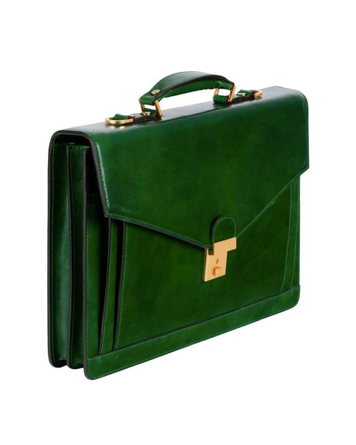 Time Resistance Green Classic Design Leather Briefcase for men