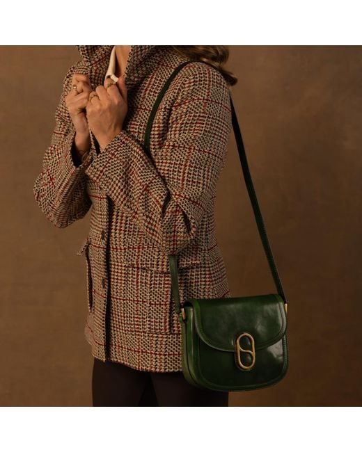 Time Resistance Green Leather Saddle Bag