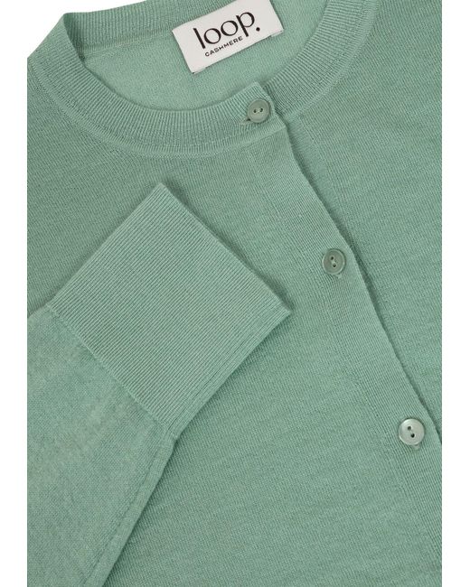 Loop Cashmere Green Three Quarter Sleeve Crew Neck Cardigan