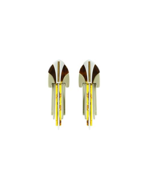 Gissa Bicalho Brown Neutrals Handmade Acrylic Earring Palm Deco Caramel Granite