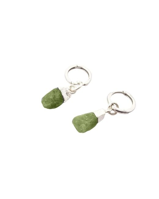 Harfi Green Raw Peridot Sterling August Birthstone Crystal Small Round Huggies