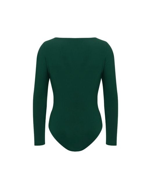 Maan Istanbul Green Drape Deep Collar Bodysuit