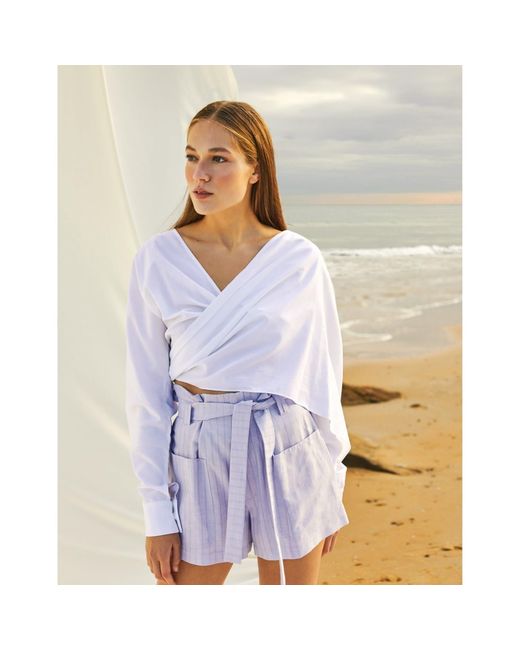 NAZLI CEREN Purple Louis High Waisted Linen Blend Shorts