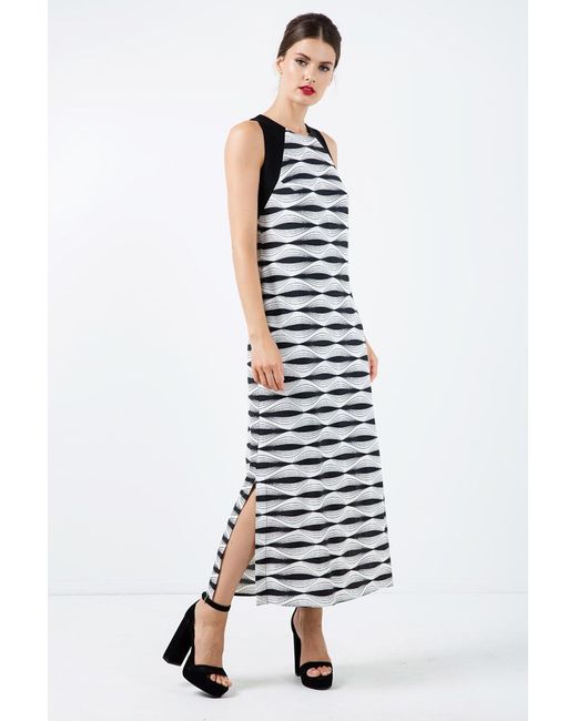 Conquista White Sleeveless Print Maxi Dress With Side Slits