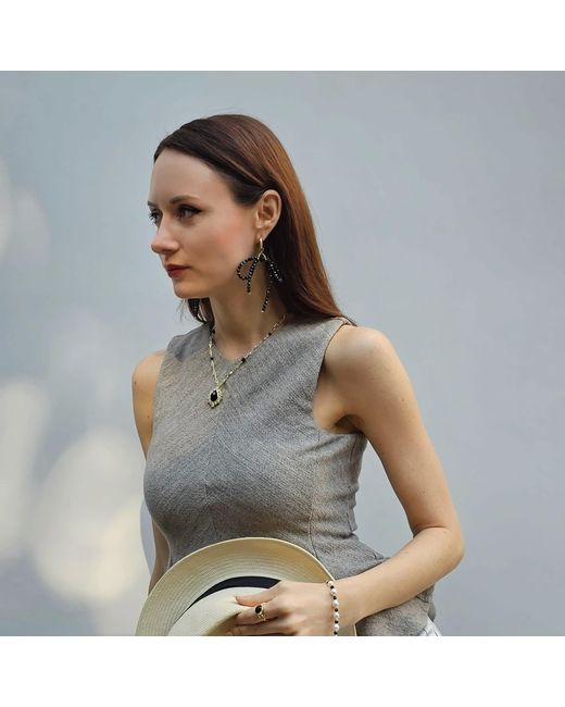 Farra Metallic Obsidian Crafted Butterfly Knot And Tassel Asymmetric Earrings