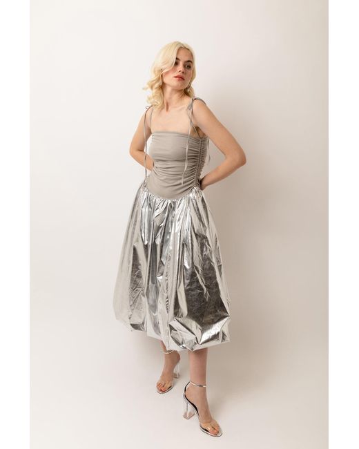 Amy Lynn White Alexa Silver Metallic Puffball Dress