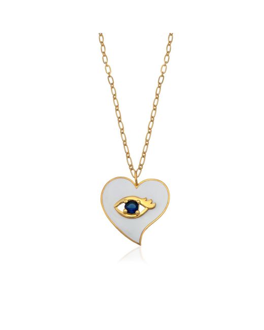 Milou Jewelry White Heart Pendant Necklace With Evil Eye