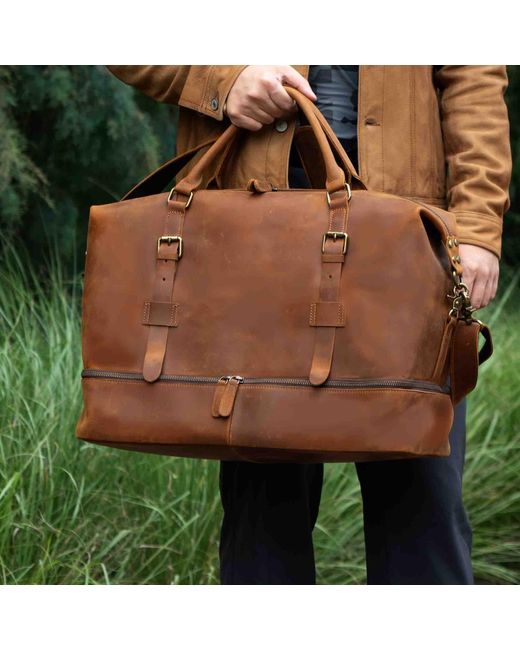 Touri Brown Genuine Leather Weekender With Outerwear Compartment for men