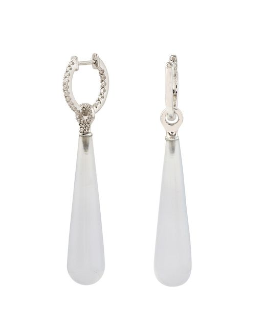 Artisan White Chalcedony And Diamond Drop Earrings