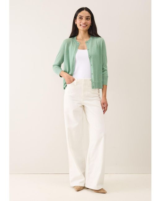Loop Cashmere Green Three Quarter Sleeve Crew Neck Cardigan