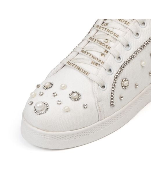 Rettrose White Nova Luxury Suede Handmade Embellished Tennis Shoe
