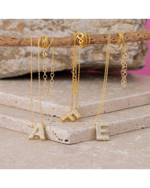 Spero London Metallic Pave Balloon Bubble Initial Necklace Alphabet Pendant Sterling Vermeil