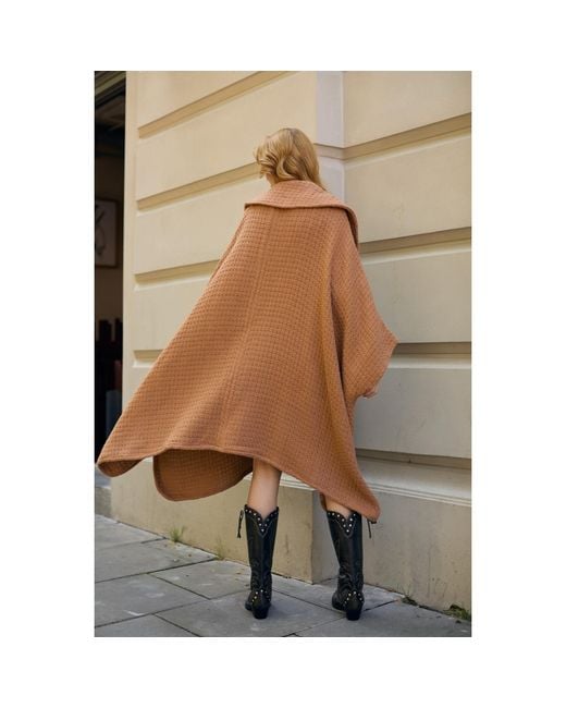 Saachi Brown Comfy Oversized Waffle Knit Collared Camel Jacket