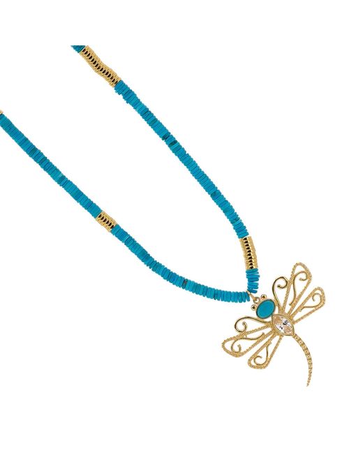 Ebru Jewelry Metallic Beaded Spiritual Dragonfly Pendant Necklace