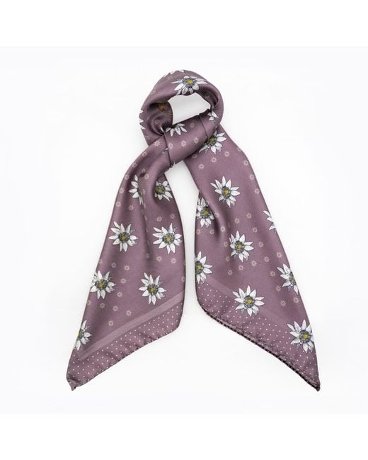 Lamberty Munich Purple Alpine Edelweiss Midi Silk Scarf
