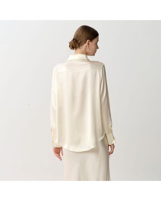 Silkinc Natural Neutrals Wide Collar Champagne Silk Shirt