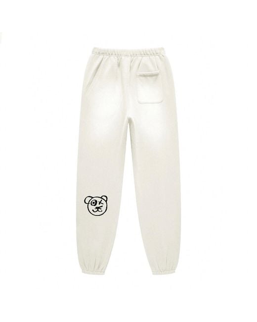 X Ilona Blue White Neutrals Graffiti Teddy Bear Cotton Cream Vintage Wash Joggers for men