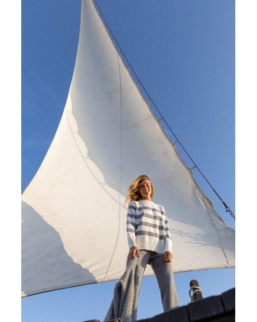 SALANIDA White Marina Striped 100% Merino Jumper