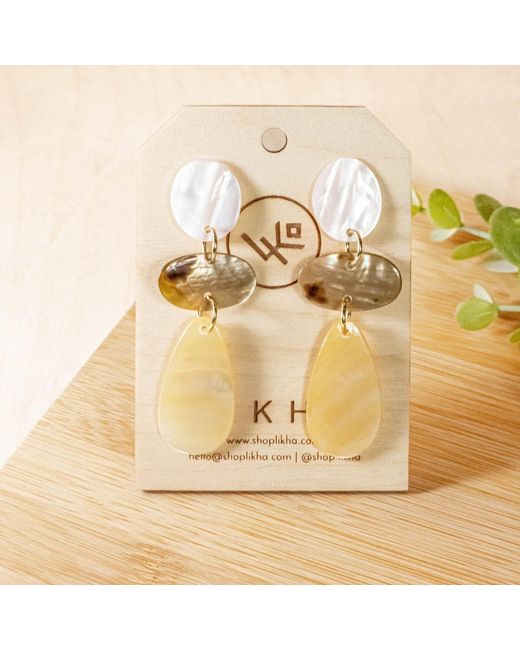LIKHÂ Metallic Tricolor Raindrop Mother-Of-Pearl Earrings