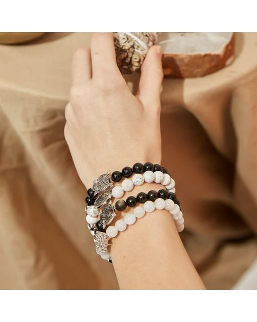 Aurozia Black Three Charms Solar Meridian Whitegold Plated Sundial And The Sun Coin Golden Obsidian Beaded Bracelet