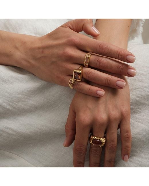 LINYA JEWELLERY Metallic Lyra Oval Champagne Crystal Stone Little Finger Knight Ring