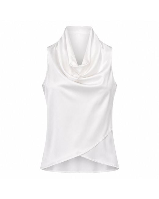 Lumina Eligma White Cascade Silk Cowl Top