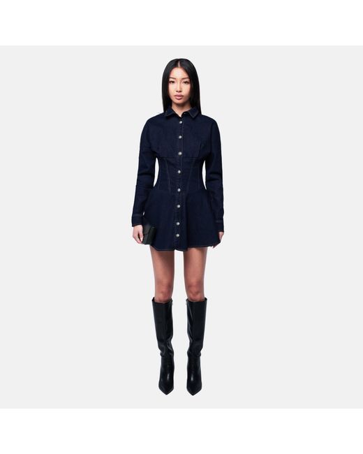 OW Collection Blue Ella Fitted Denim Mini Dress