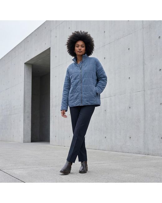 Modenaire Blue Quilted Fleece Jacket Soft Structure