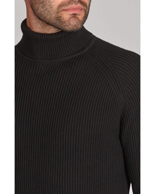 Paul James Knitwear Blue Midweight Cotton Bernard Ribbed Roll Neck Jumper for men