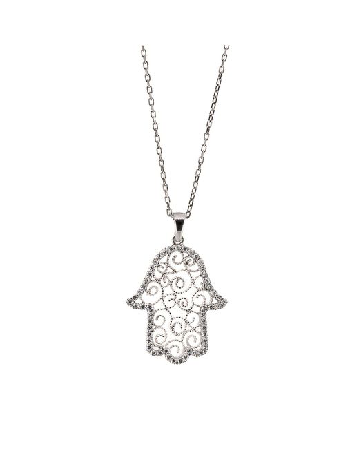 Ebru Jewelry Metallic Spiral Design Hamsa Sterling & Diamond Necklace