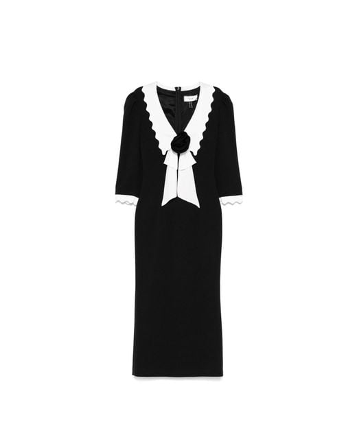 Nissa Black Rose-Detail Midi Dress
