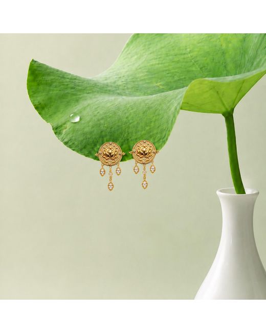 Aurozia Metallic Lotus Within Vermeil Lotus Drop Earrings