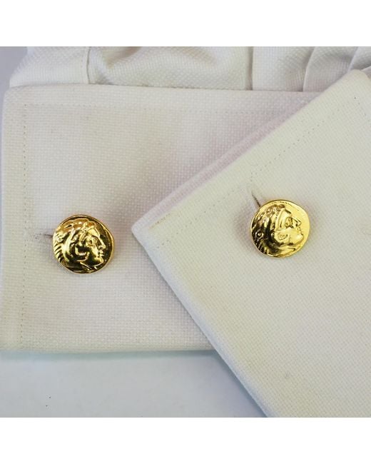 Simon Kemp Jewellers Metallic Greek Coin Of Alexander The Great Eighteen Carat On Cufflinks for men