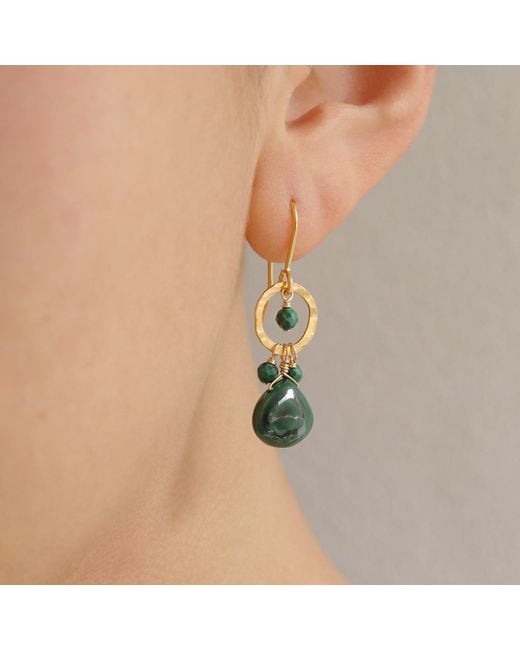MOUNIR LONDON Green Malachite And Gold Statement Drop Earrings