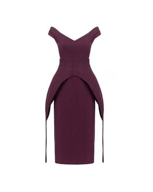 Julia Allert Purple Figure-Flattering Off-Shoulder Midi Dress With Waist Corset Burgundy