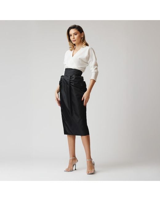 concept A trois Black Pleated Skirt With Pockets, Made Of Taffeta