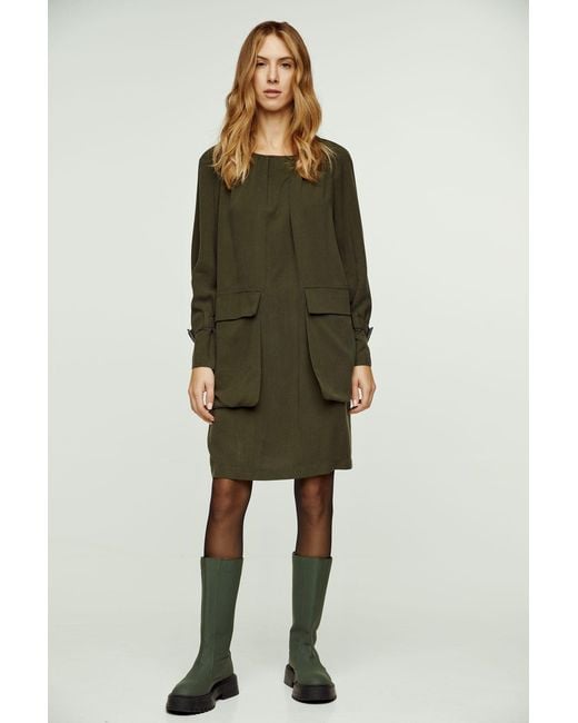 Conquista Green Neutrals Khaki Pocket Detail Tencel Dress
