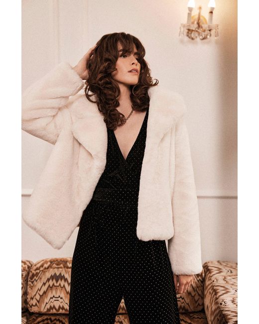 ISSY LONDON White Neutrals Loren Jacket Vegan Luxe Soft Faux Fur Cream