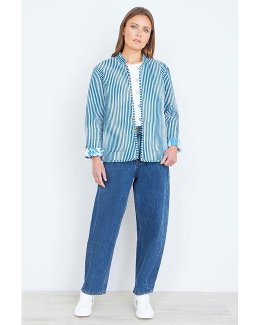Yumi' Blue Jungle Reversible Cotton Quilted Jacket