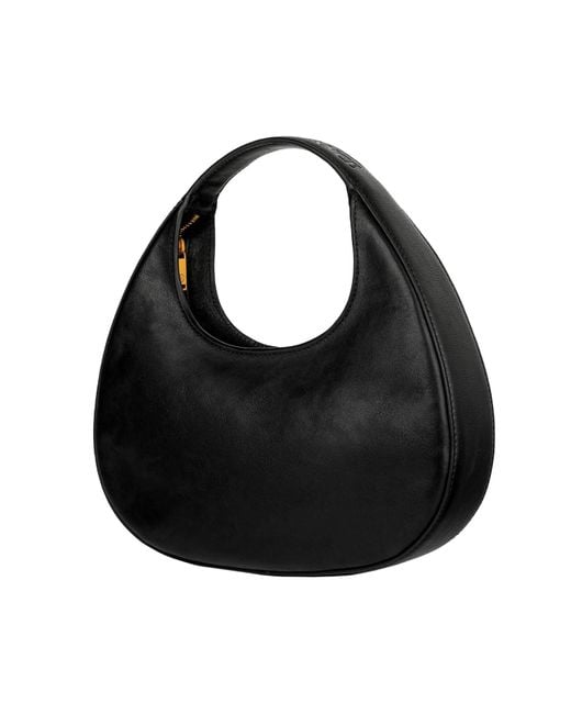Time Resistance Black Leather Half-Moon Handbag For