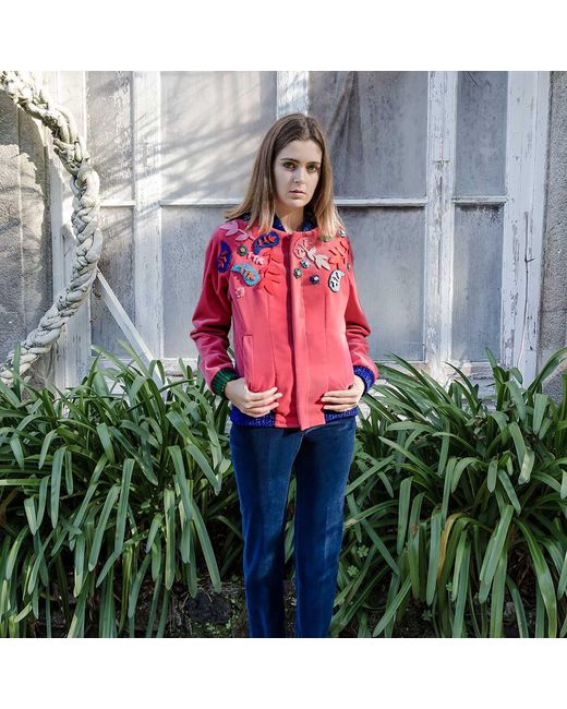 Absurde Pink Zemrude Velvet Bomber Jacket