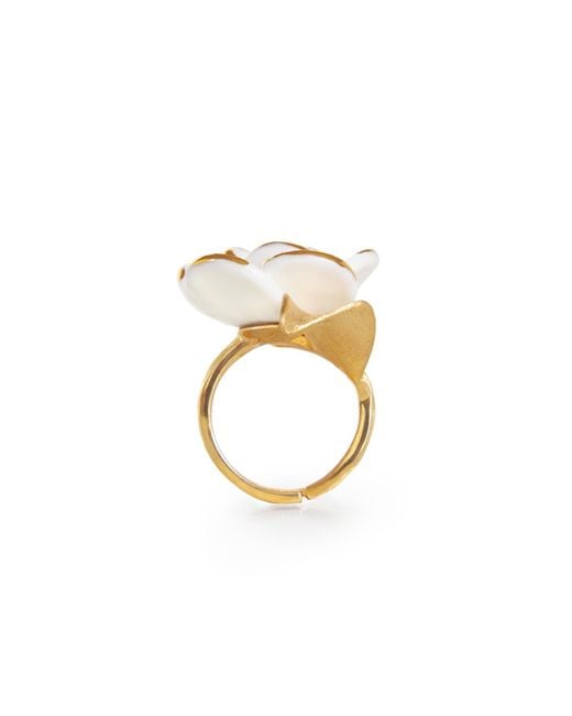 POPORCELAIN Metallic Golden White Cloud Rose Cocktail Ring