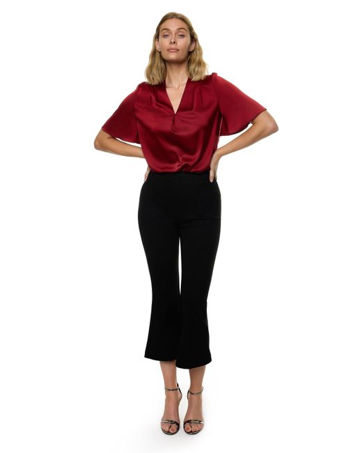 Carloslines Red V-Neck Pleat Detail Flutter Sleeve Blouse