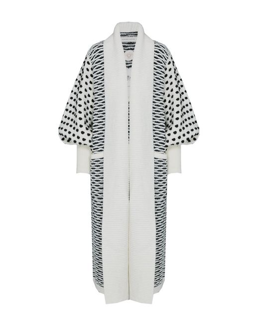 The Extreme Collection White Neutrals Ivory Organic Wool And Alpaca Knit Long Cardigan