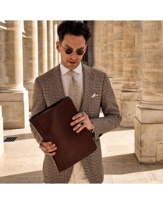 Time Resistance Brown Leather Documents Folder Organizer