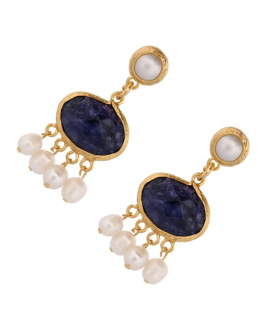 Ebru Jewelry Blue Cleopatra Pearl & Sapphire Stone Tassel Earrings