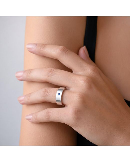Unaloe White Sterling Wide Band Ring With Sapphire – Elegant Minimal Jewelry Ring for men